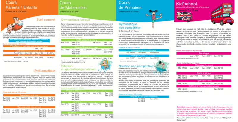 Brochure horaires activités enfants Automne/Hiver 2019-2020